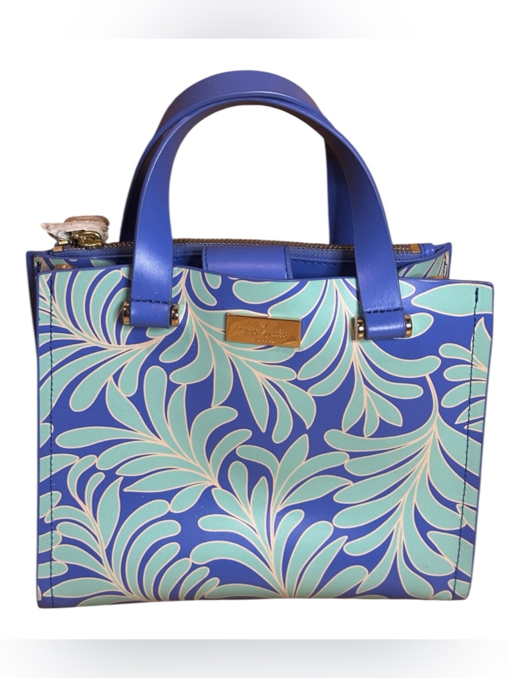 Kate Spade Cobalt Blue and Mint Green SeaFern Leaf-Print Tote